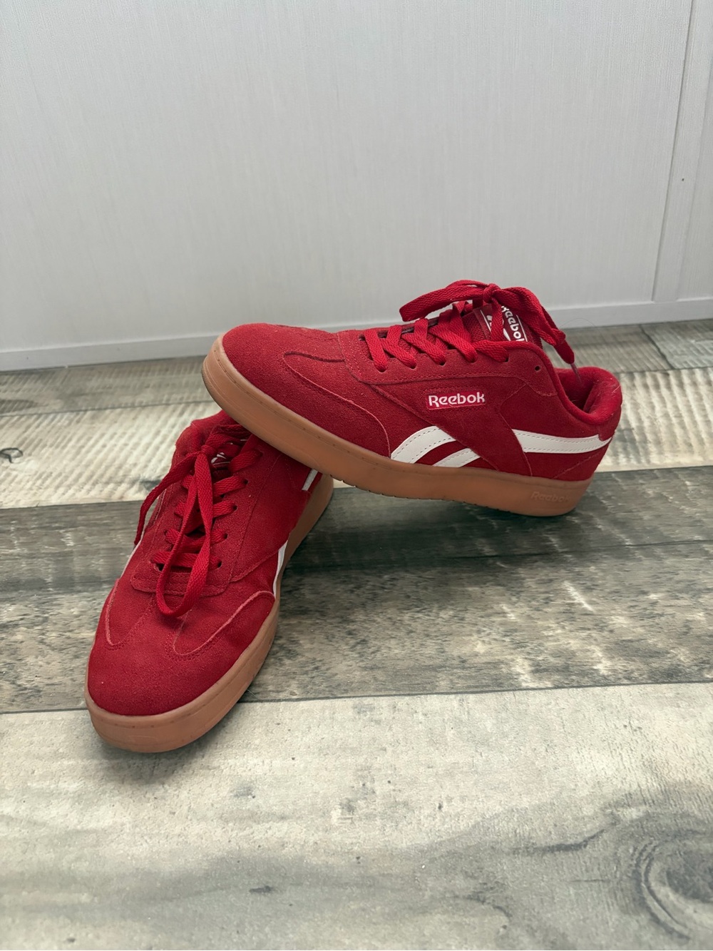 Reebok Red Suede Low-Top Sneakers with White Accents